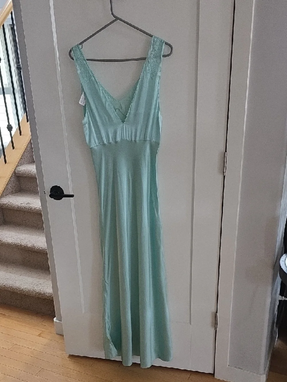 Zara Mint Green Embroidered Long Slip Dress - Picture 4 of 4
